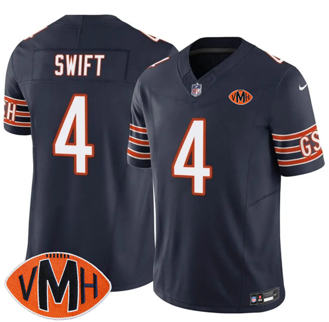 Men's Chicago Bears #4 D'Andre Swift Navy 2025 F.U.S.E. With Illinois and VMH Patch Vapor Untouchable Limited Stitched Football Jersey